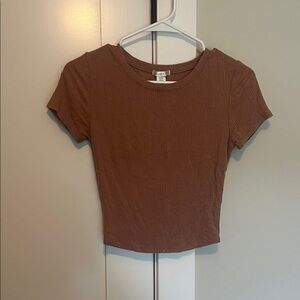 Bozzolo Brown Ribbed Short Sleeve Top